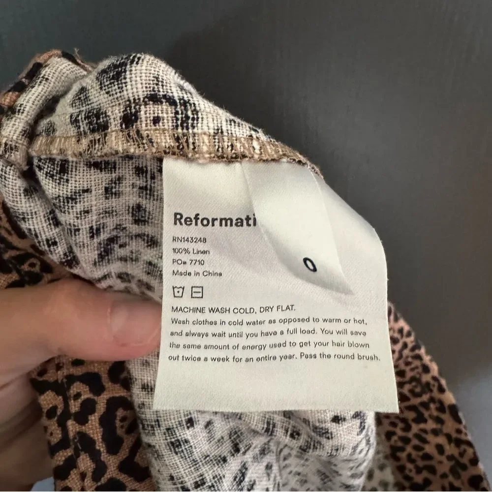 Reformation Women’s Linen Wide Leg Animal Print Trousers with Tie Waist sz 0